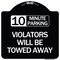 Signmission 10 Minute Parking Violators Will Towed Away Heavy-Gauge Aluminum Sign, 18" x 18", BW-1818-24641 A-DES-BW-1818-24641 - alternate 1